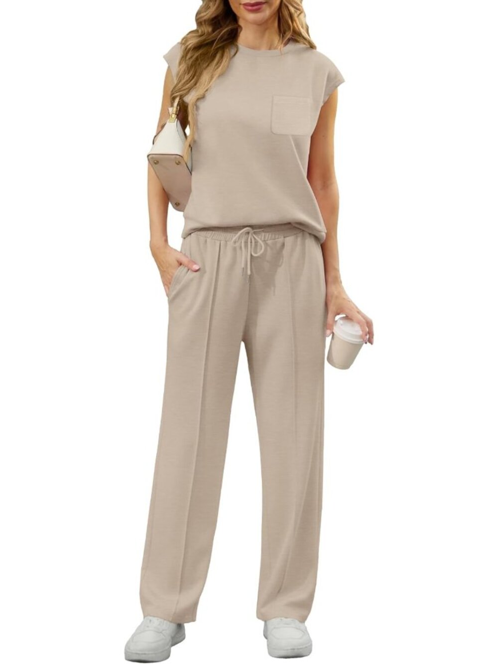 Summer 2026 Women's 2-Piece Lounge Set - Sleeveless Wide Leg Tracksuit with